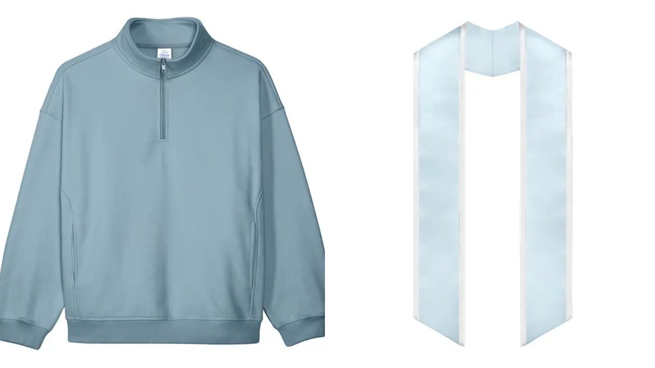 Fresh Prints Exclusive Aspen Quarter-Zip and Wolfmark Graduation Stole With Accent