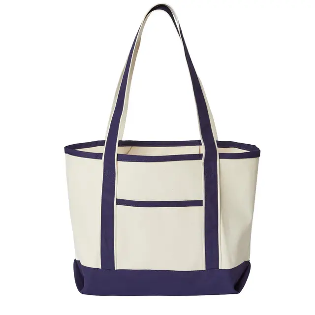 Promotional Heavyweight Medium Beach Tote Natural Navy Front