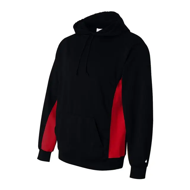 Customizable Badger Performance Fleece Hooded Sweatshirt 1454 Black-Red Left