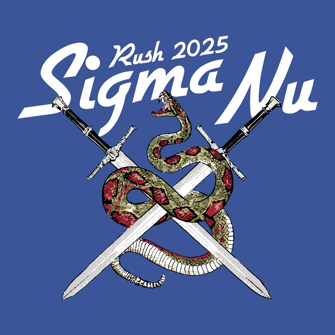 Sigma Nu Snake on Crossed Medieval Swords Detailed Drawing in Green and ...