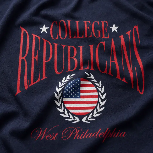 College Republicans Curved Text American Flag Crest Crewneck