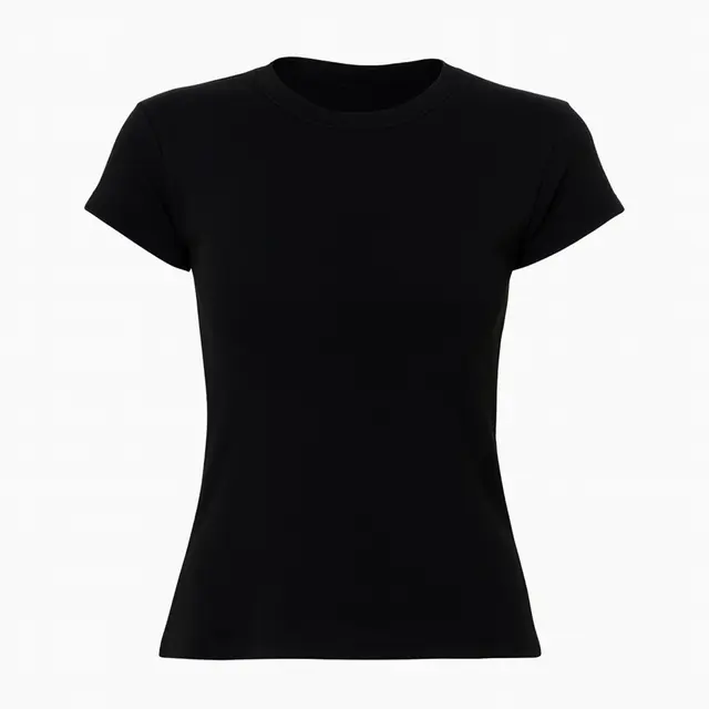 Los Angeles Apparel Garment Dye Cap Sleeve Baby Rib T-Shirt Black Front