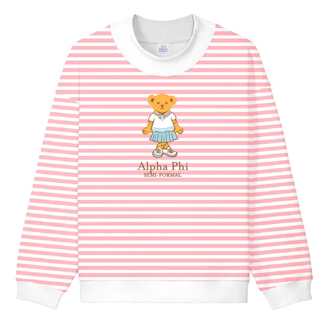 Alpha Phi Cute Bear Graphic with Stripes Semi-Formal Sweater 2