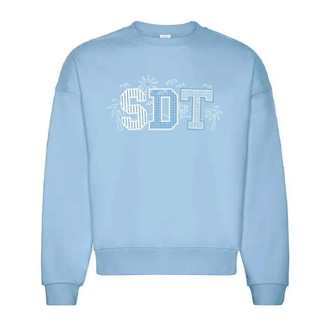 Sigma Delta Tau Patterned Palm Tree Illustration Retreat Sweater 2