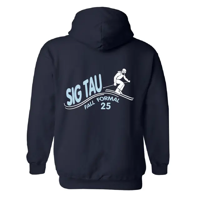 Sig Tau Skier Illustration Fall Formal Hoodie 2