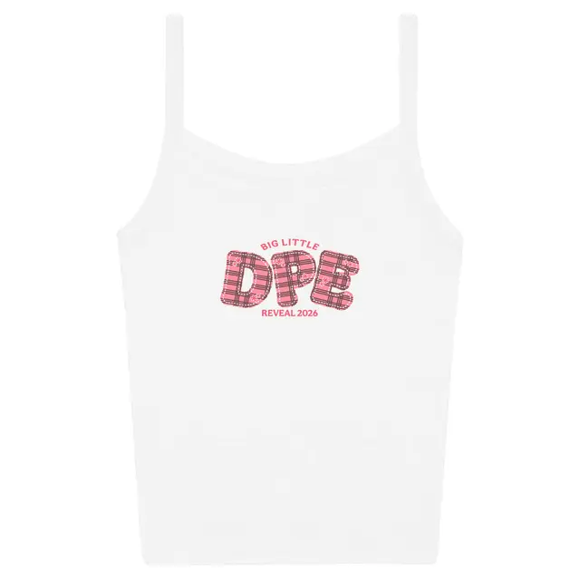 Delta Phi Epsilon Plaid Text Big Little Reveal Tank 2