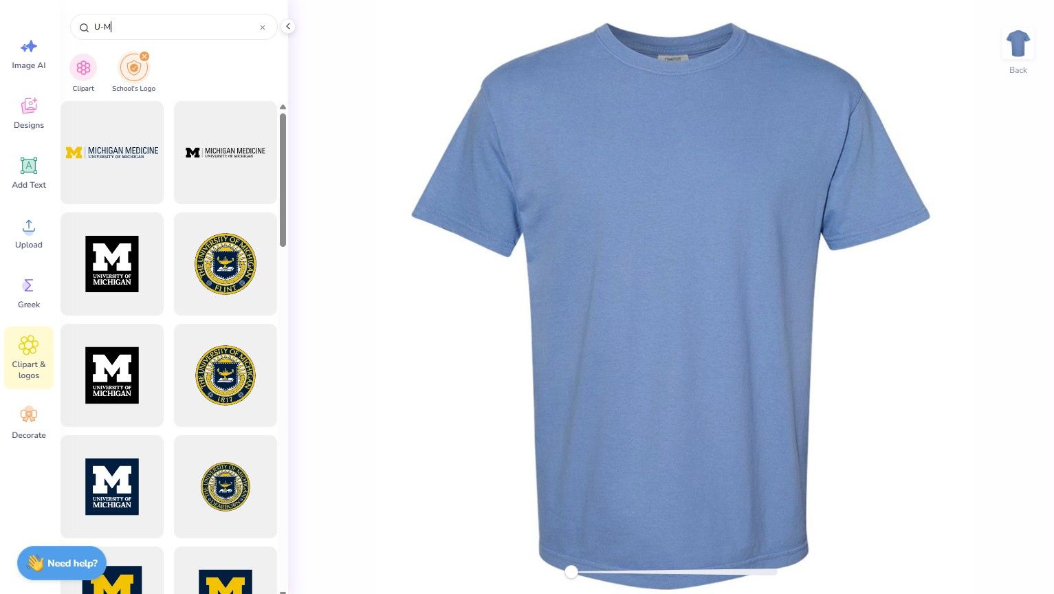 University of Michigan Logos on Fresh Prints Design Tool