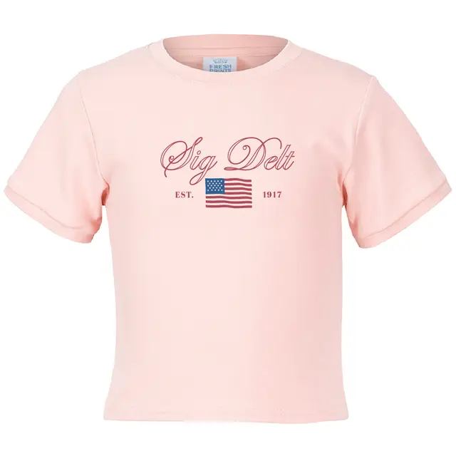 Script Text and USA Flag Graphic PR Shirt Design for Sigma Delta Tau