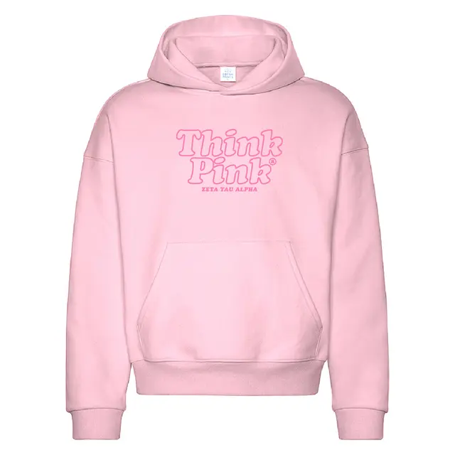 Zeta Tau Alpha Think Pink Bold Lettering Philanthropy Hoodie 2