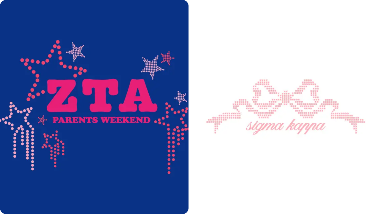Zeta Tau Alpha Parents Weekend and Sigma Kappa bow rhinestone designs
