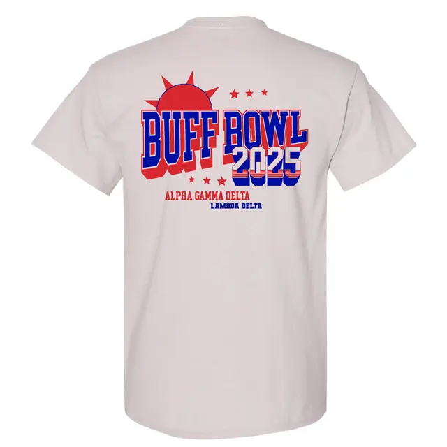 Buff Bowl Varsity Collegiate Graphic PR Shirt Design for Alpha Gamma Delta