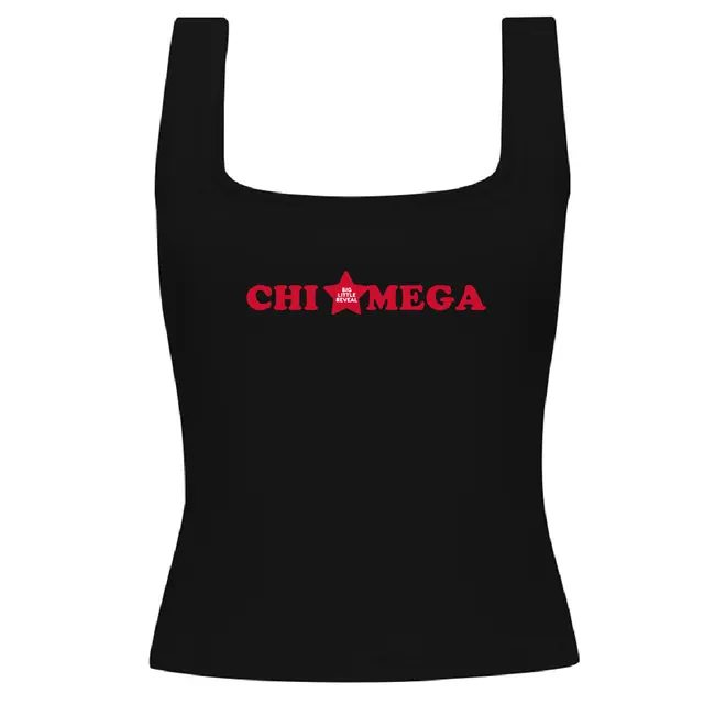 Chi Omega Red Star Text Big Little Reveal Tank 2