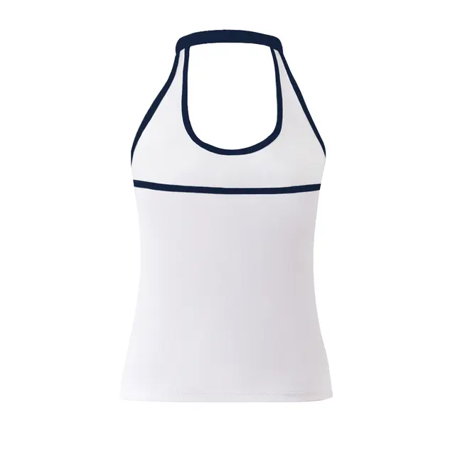 Fresh Prints Shelby Backless Halter Top White Navy mto Back