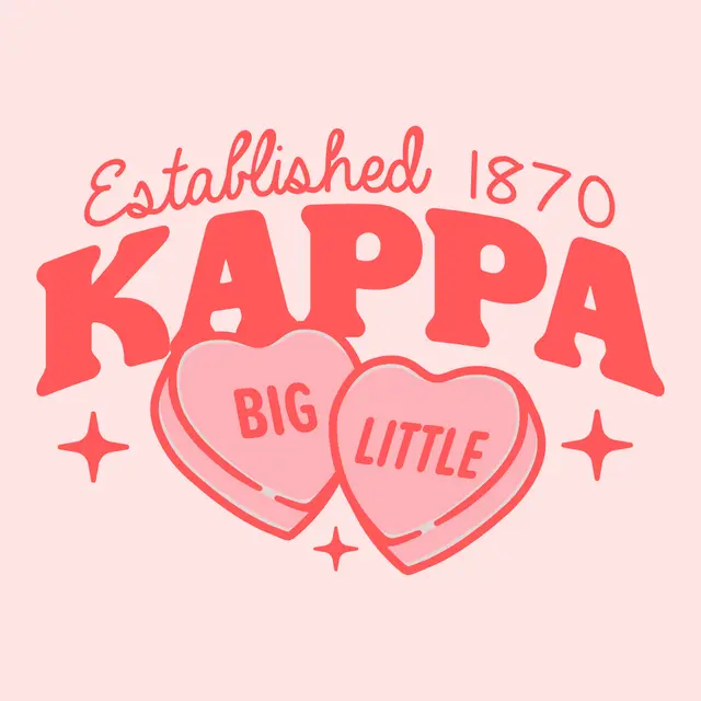 Kappa Kappa Gamma Sweethearts Heart-Shaped Candy with Sparkles in Pink and Red Big Little Reveal Shirt