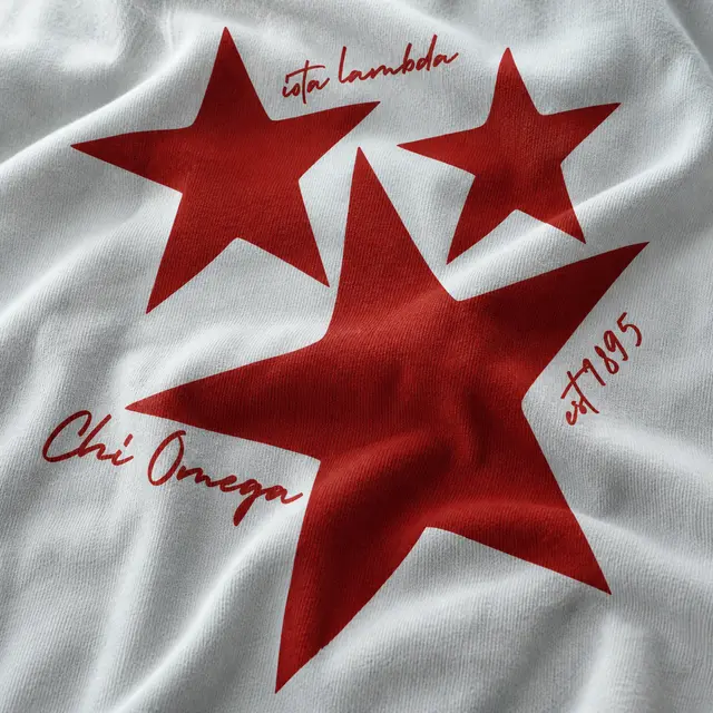 Chi Omega Simple Red Stars And Script Texts Design for Sorority
