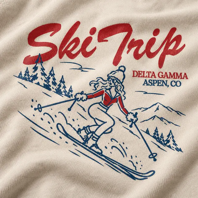 Delta Gamma Ski Trip Action Illustration Sweater