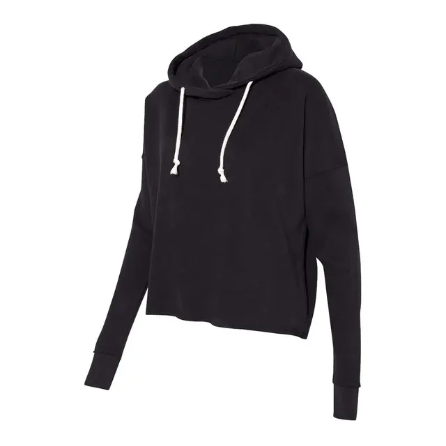 Customizable J America Women’s Lounge Fleece Hi-Low Hooded Sweatshirt 8684 Black Left
