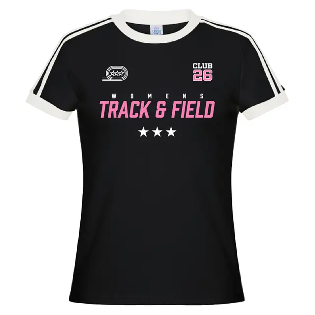 Womens Track & Field Pink Block Letters PR Shirt 2