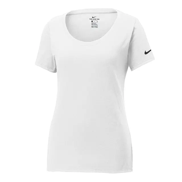 Nike Ladies Dri-Fit Cotton/Poly Scoop Neck Tee nkbq5234 White Front