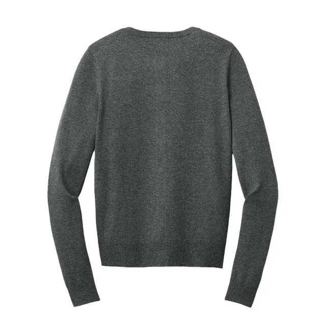 Women's Easy Care Crewneck Cardigan Sweater Charcoal Heather Back