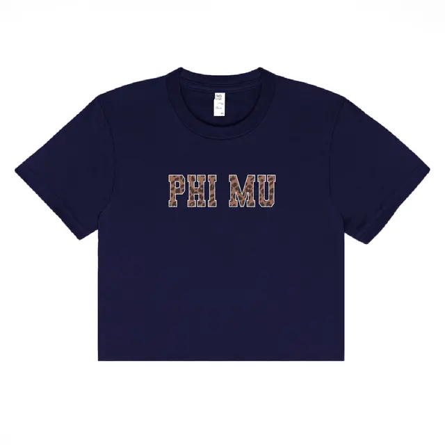 Phi Mu Leopard Print Text PR Shirt 2