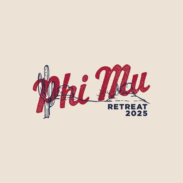 Phi Mu Red Script Text Cactus Retreat Crewneck