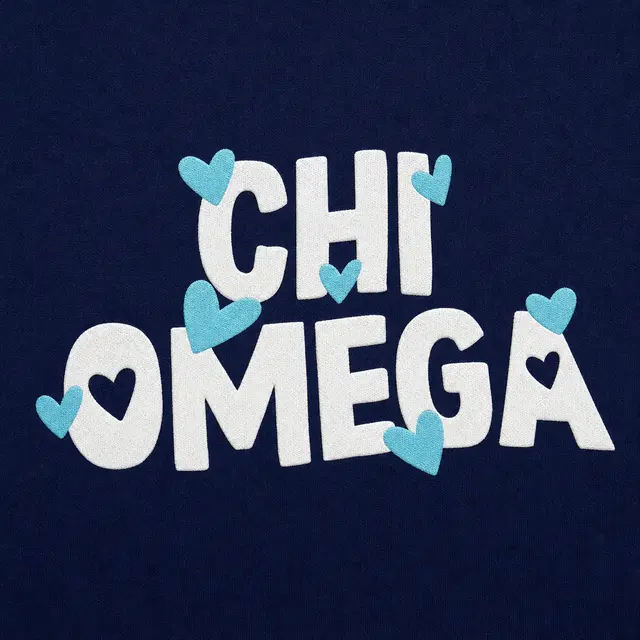 Chi Omega Cute Texts with Blue Hearts Design for  for Sorority