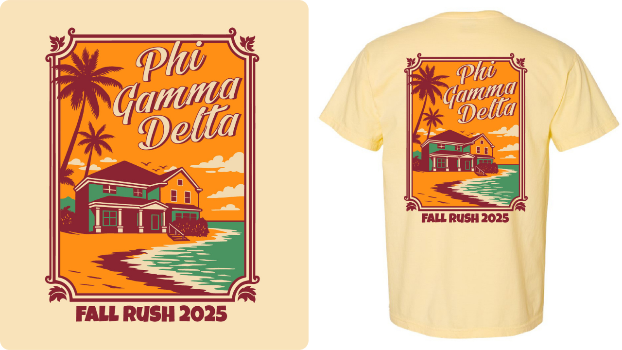 Phi Gamma Delta Tropical Beachside House Art Fall Rush Shirt