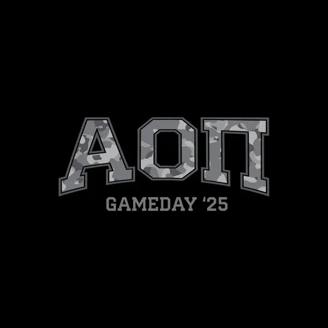 Alpha Omicron Pi Camo Patterned Text in Gray Game Day Shirt