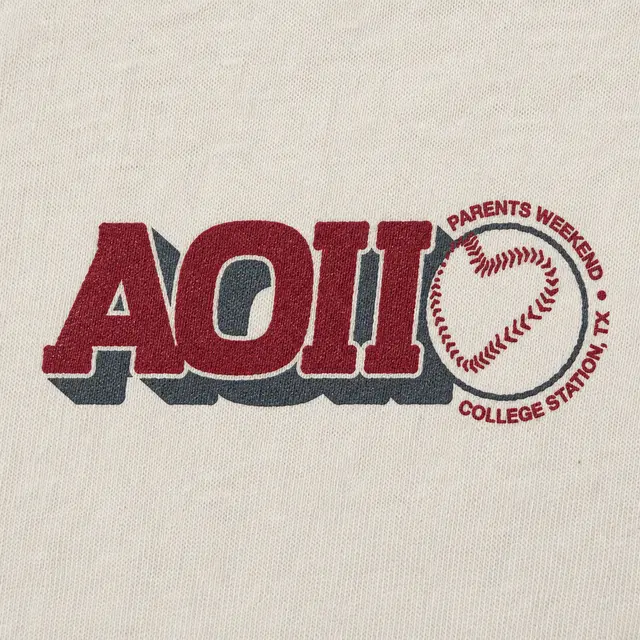 Alpha Omicron Pi Stacked Text Heart Baseball Parent's Weekend Shirt