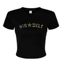 Camo Themed Stitched Varsity Text PR Shirt Design for Sigma Delta Tau