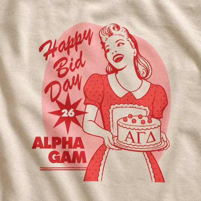 Alpha Gamma Delta Vintage Cake Graphic Rush Bid Shirt