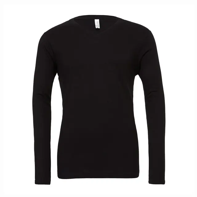 Customizable Bella + Canvas Unisex Jersey Long-Sleeve V-Neck T-Shirt 3425 Black Front