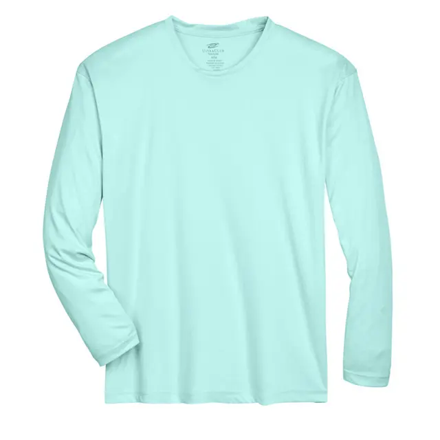 Customizable Ultraclub Adult Cool & Dry Sport Long-Sleeve Performance Interlock T-Shirt 8422 Sea Frost Front