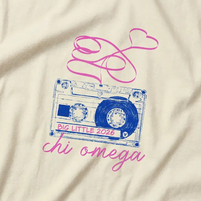 Chi Omega Cassette Tape Heart Big Little Reveal Tank