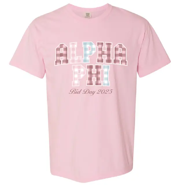 Alpha Phi Plaid Block Lettering Rush & Bid Shirt 2