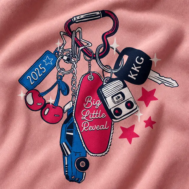 Kappa Kappa Gamma Kappa Kappa Gamma Car Key and Cherry Keychains with Stars and Sparkles in Blue and Pink Design for Date Party for Sorority 
