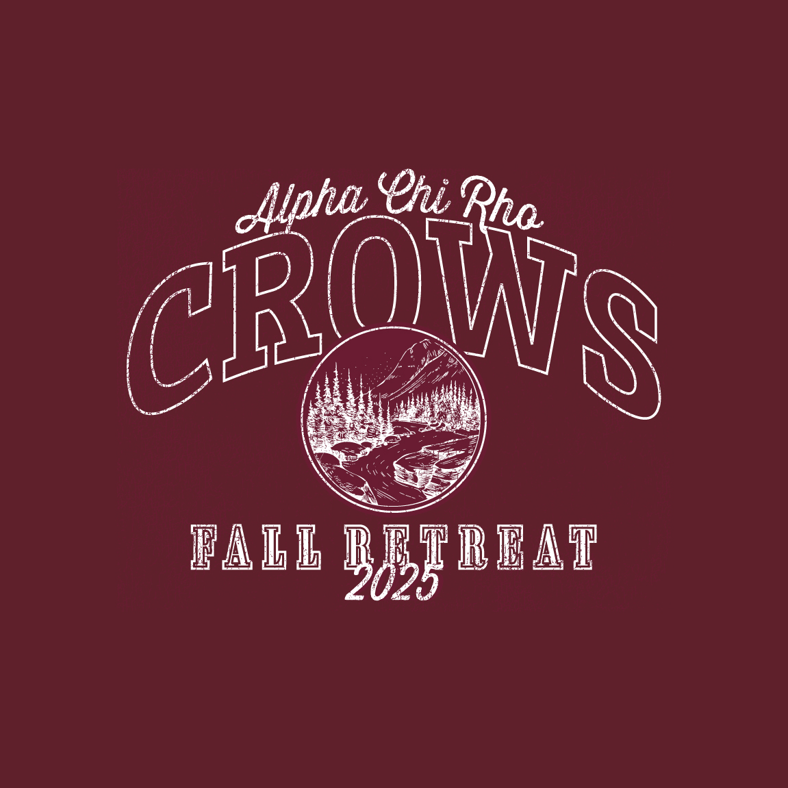 Alpha Chi Rho Mountain Scene Fall Retreat Crewneck | Fresh Prints