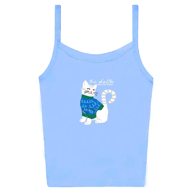 Delta Delta Delta Cute Cat in Blue Sweater Bid Day Tank 2