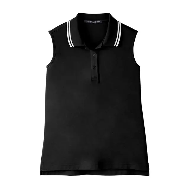 Devon & Jones CrownLux Performance® Ladies' Plaited Tipped Sleeveless Polo dg20sw Black White Front