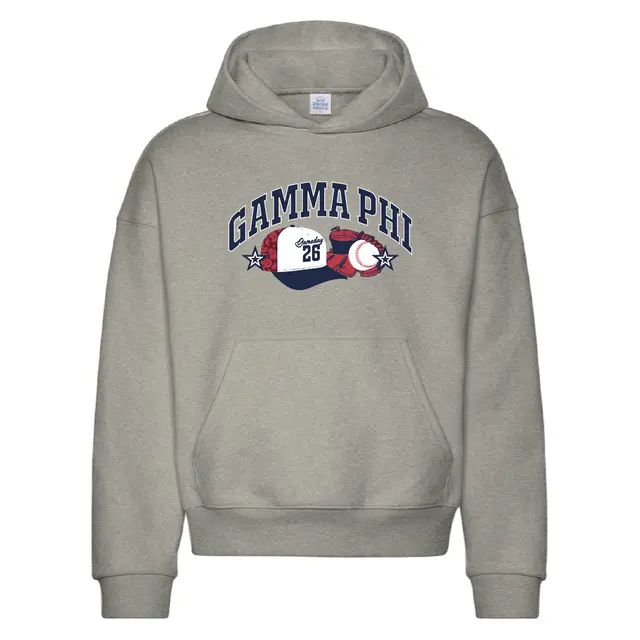 Gamma Phi Beta Baseball Cap and Glove Game Day Hoodie 2