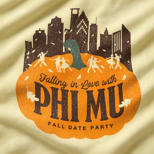 Phi Mu Pumpkin Illustration Skyline Date Party Tank