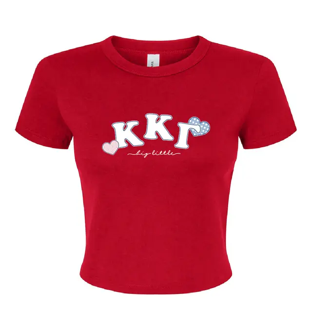 Kappa Kappa Gamma Stitched Texts and Gingham Heart Big Little Reveal Shirt 2