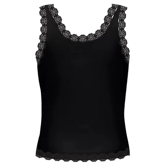 Fresh Prints Lace Sunset Blvd Ribbed Scoop Tank Top fp62 Black With White Back