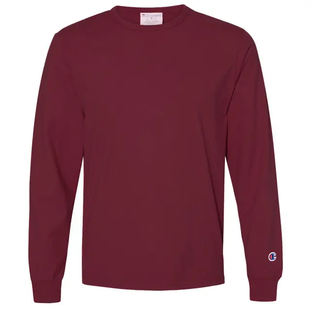 Champion Garment-Dyed Long Sleeve T-Shirt cd200 Crimson Front