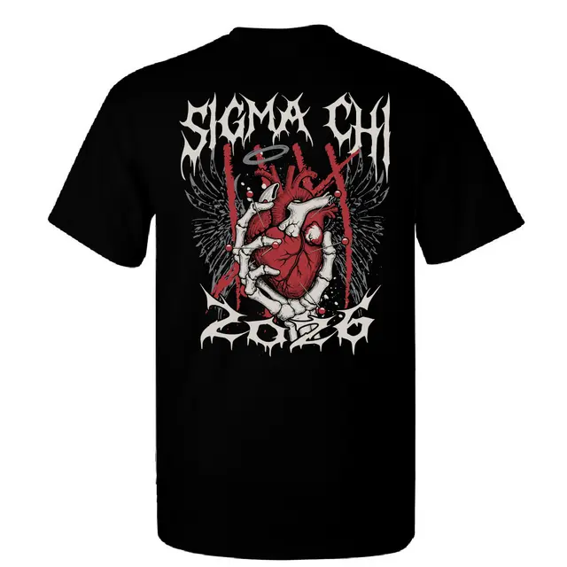 Sigma Chi Skeleton Hand Heart Graphic PR Shirt 2