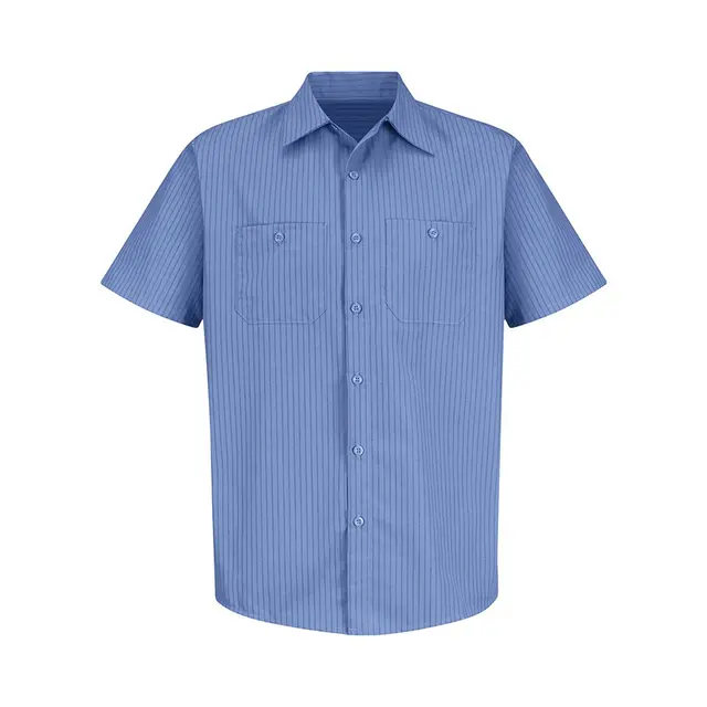 Red Kap Men's Industrial Stripe Short Sleeve Work Shirt BS-Petrol Blue Navy Front