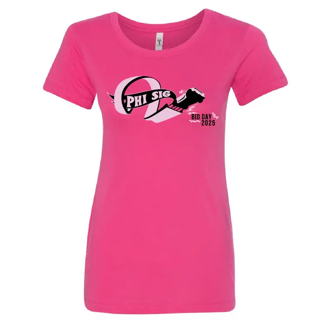 Phi Sigma Sigma Ribbon Text with Lightning Bid Shirt 2