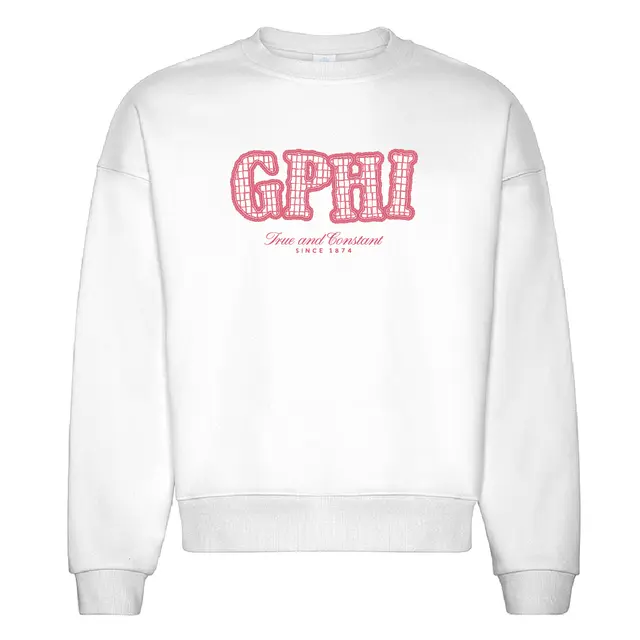 Gamma Phi Beta GPHI Checkered Text PR Crewneck 2