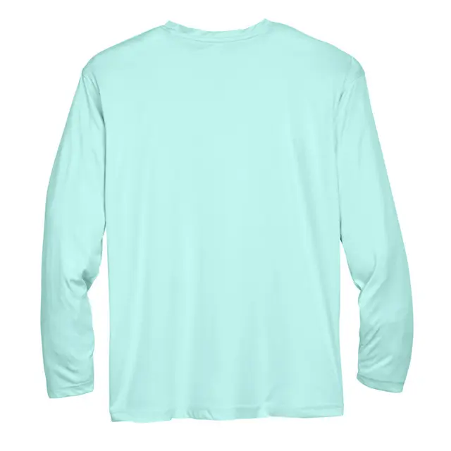 Customizable Ultraclub Adult Cool & Dry Sport Long-Sleeve Performance Interlock T-Shirt 8422 Sea Frost Back